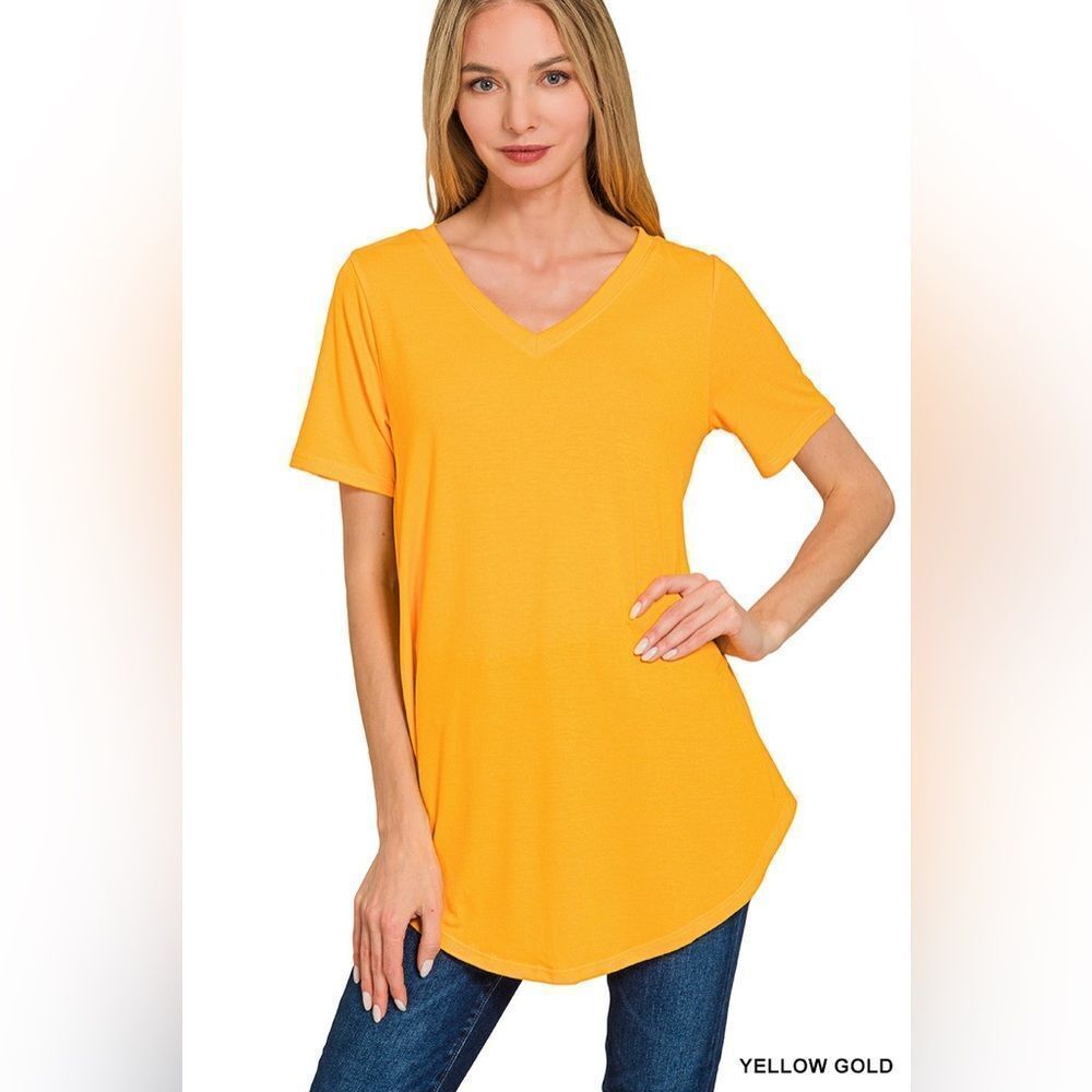 Zenana Outfitters Yellow Gold V-Neck Tee